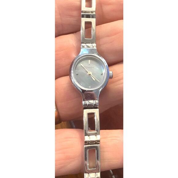 Women's 17mm Silver Tone Timex Dress Watch, Gray MOP Face - Picture 1 of 4